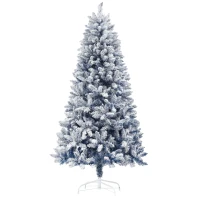 HOMCOM 6ft Flocked Blue Christmas Tree, Artificial Christmas Tree with Hinged Design, Faux Snow, for Home Office Holiday Xmas(m-2)