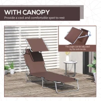 Outsunny Outdoor Lounge Chair, Adjustable Folding Chaise Lounge,  Tanning Chair with Sun Shade for Beach, Camping, Hiking, Backyard, Brown(m-6)