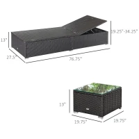 Outsunny Chaise Lounge Chair Set of 2 with 5 Angle Backrest, Outdoor Coffee Table, Water Repellent Cushions, PE Rattan Wicker Poolside Chairs, 3-Piece Pool Furniture Set, Dark Brown/Red(m-3)