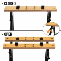 DURHAND Foldable Work Bench w/ 4 Adjustable Clamps, Carpenter Saw Table, MDF Surface, Steel Frame, Portable Work Bench 100kg/220lbs Capacity(m-5)