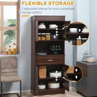 HOMCOM 72" Kitchen Buffet with Hutch, Freestanding Pantry Cabinet with Utility Drawer, 2 Door Cabinets, Adjustable Shelves and Countertop, Brown(m-5)
