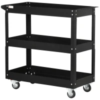 DURHAND 3 Tier Rolling Tool Cart with Wheels, 330 LBS Capacity Heavy Duty Utility Cart, Mobile Service Cart for Garage, Black(m-11)