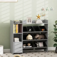 Qaba Toy Storage Organizer with 8 Bins, 2 Storage Cubbies, Shelf, Drawer, Gray(m-10)