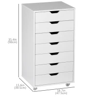 Vinsetto 7-drawer Vertical File Cabinet for Home Office, Storage Cabinet with Wheels, 18.7"x15.6"x35.4", White(m-3)