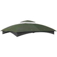 Outsunny 10' x 12' 2-Tier Gazebo Cover, Patio Gazebo Canopy Replacement with Drainage Holes for 84C-210 Series, Green(m-11)