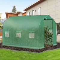 Outsunny 9.7' x 6.4' x 6.4' Steeple Walk-in Tunnel Greenhouse Garden Plant Seed Grow Tent Polythene with Windows and Door Green(m-8)