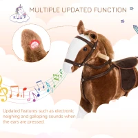 Qaba Baby Rocking Horse, Children Plush Animal Rocker, Kid Ride on Toy with Realistic Sound,  Handle Grip, Brown(m-5)