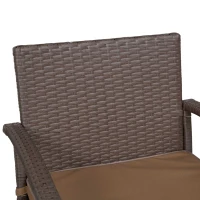 Outsunny 3 PCS Rattan Wicker Bar Set with Wood Grain Top Table and 2 Bar Stools for Outdoor, Patio, Poolside, Garden, Brown(m-8)