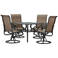 Outsunny 5-Piece Outdoor Patio Dining Set, 4 Swivel Rocker Chairs and 37" x 37" Dining Table Furniture Set with Umbrella Hole for Garden, Lawn and Backyard, Black (Umbrella not included)(m-2)