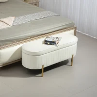 HOMCOM Upholstered Bedroom Bench, Channel Tufted Ottoman Bench with Thick Padding and Metal Legs, Cream White(m-8)