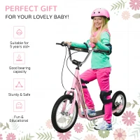 HOMCOM Kick Scooter for Children 5+ Years, Adjustable Height, with Large Inflatable Wheels, Dual Brakes - Pink(m-4)