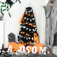 HOMCOM 5ft Prelit Artificial Christmas Tree with LED Lights, Multicolored Fiber Optics and Realistic Branch Tips, Black(m-2)