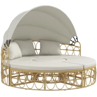 Outsunny Patio Furniture Set, Round Outdoor Daybed with Retractable Canopy, Hollow Wicker PE Rattan Sectional Sofa with Washable Couch Cushions for Pool, Lawn, Cream White(m-11)