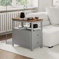 HOMCOM Side Table with Charging Station and USB Ports, Narrow End Table with Drawers, Shelf for Living Room, Gray(m-8)