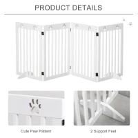 PawHut Freestanding Pet Gate 4 Panel Dog Barrier Folding Safety Fence with Support Feet up to 80.25" Long 29.5" Tall for Doorway Stairs Black White(m-5)