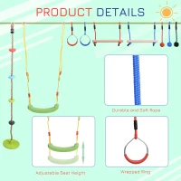 Outsunny Ninja Warrior Obstacle Course Slackline Line for Kids with Monkey Bars Gymnastics Rings Swing Climb Rope Fists Training Equipment Set for Backyard Playground(m-7)