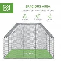 PawHut Large Chicken Coop Metal Chicken Run with Waterproof and Anti-UV Cover, Flat Shaped Walk in Fence Cage Hen House for Outdoor and Yard Farm Use, 1" Tube Diameter, 9.2' x 12.5' x 6.4'(m-4)