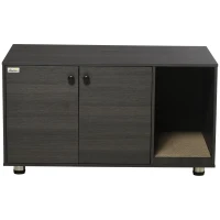 PawHut Litter Box Furniture Hidden Cat Washroom Furniture with Double Doors and Scratching Pad, Black(m-11)