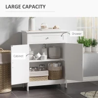 kleankin Bathroom Floor Cabinet, Freestanding Storage Cabinet with Double Doors and Drawer,  White(m-4)