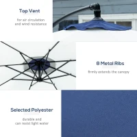 Outsunny 10FT Cantilever Umbrella, Offset Patio Umbrella with Crank and Cross Base for Deck, Backyard, Pool and Garden, Hanging Umbrellas, Navy Blue(m-5)