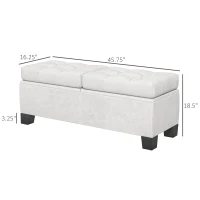 HOMCOM 46" Storage Ottoman Bench, Upholstered End of Bed Bench with Steel Frame, Button Tufted Storage Bench with Safety Hinges for Living Room, Entryway, Bedroom, Cream(m-3)