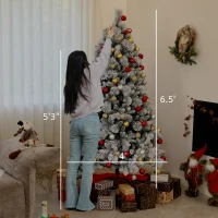 HOMCOM 6.5 ft Prelit Flocked Artificial Christmas Tree with 350 Clear Lights, 1107 Tips, Metal Stand for Home Office Holiday(m-3)