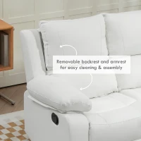 HOMCOM PU Leather Manual Recliner Sofa, Double Reclining Loveseat with Pullback Control Footrest for Living Room, White(m-4)