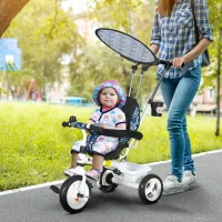Qaba 6 in 1 Kids Tricycle with Removable Handlebar and Canopy, Blue(m-1)