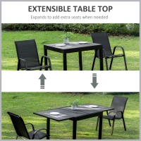 Outsunny Extendable Dining Table Metal Outdoor Slat Table for 4-6 Person Rectangular Lawn Garden Bistro Patio Table with Aluminum Frame, Black(m-4)