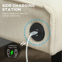 HOMCOM 46.5" Loveseat Couch with USB Ports, Corduroy Love Seat Sofa with Wood Legs for Living Room, Bedroom, Small Space, Cream(m-4)