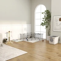 PawHut 40 Pcs Small Animal Cage Bunny Hutch Portable Metal Wire with Ramps for Kitten Chinchilla, Black(m-10)