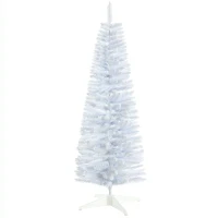 HOMCOM 5' Decorated Christmas Tree Snow Flocked Artificial Christmas Tree with Pencil Shape, Realistic Branches, White(m-11)