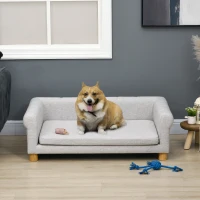 PawHut Modern Pet Sofa Cat or Medium Large Dog Bed W/ Removable Seat Cushion, Light Grey(m-8)