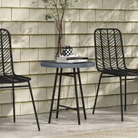 Outsunny Patio Wicker End Table with Plastic Wood Table Top and X-Shape Support for Backyard, Garden, Balcony, Grey(m-8)