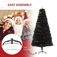 HOMCOM 7ft Prelit Artificial Christmas Tree with LED Lights, Multicolored Fiber Optics and Realistic Branch Tips, Black(m-7)