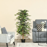HOMCOM 5FT Artificial Ficus Tree, Fake Tree with Leaves, Faux Plant in Nursery Pot for Indoor Decoration