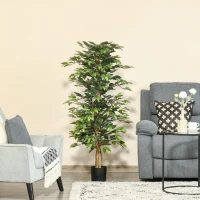 HOMCOM 5FT Artificial Ficus Tree, Fake Tree with Leaves, Faux Plant in Nursery Pot for Indoor Decoration(m-1)