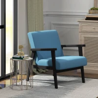 HOMCOM Mid-Century Modern Accent Chair Retro Fabric Armchair Wooden Arm Upholstered Lounge Chair for Living Room Blue(m-8)