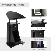 HOMCOM Mobile Laptop Cart, Sit-to-Stand Computer Desk with Drawer, Height Adjustable Rolling Podium Desk Stand with Swivel Top & Storage, Black(m-5)