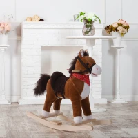 Qaba Kids Ride on Rocking Horse Plush Toy with Realistic Sounds and Red Scarf for Over 3 Years Old Birth Gift(m-10)