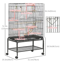 PawHut 52" Bird Cage with Rolling Stand, Toys, for Budgies Canaries Black(m-3)