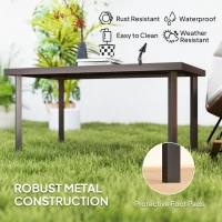 Outsunny Metal Outdoor Side Table, Rectangle Patio Coffee Table with Woodgrain Tabletop for Outside Garden, Brown(m-5)