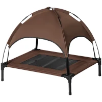 PawHut Elevated Dog Bed with Canopy, Portable Raised Dog Cot for M Sized Dogs, Indoor & Outdoor, 30" x 24" x 29", Coffee(m-11)