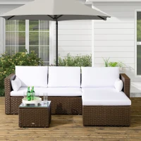 Outsunny 3pcs Modern Rattan Sofa Set, Wicker Patio Furniture Set with Coffee Table, Cushions, Pillows(m-8)