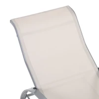 Outsunny 3 Pieces Patio Pool Lounge Chairs Set, Outdoor Chaise lounge with 2 S-Shaped Sunbathing Chairs and a Glass Top Table, for Yard Garden, Cream White(m-9)