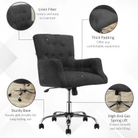 HOMCOM Mid Back Task Chair, Modern Home Office Chair with Tufted Button Design and Padded Armrests, Swivel Computer Desk Chair for Study Living Room Bedroom, Carbon Black(m-6)