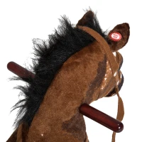 Qaba Kids Metal Plush Ride-On Rocking Horse Chair Toy With Realistic Sounds - Dark Brown/White(m-8)