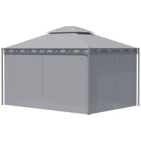 Outsunny 10'x13' Soft-top Patio Gazebo Double-Tiered covered Steel Gazebo with Curtain, Grey(m-11)