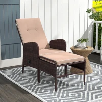 Outsunny 2 Pieces Patio Reclining Chair Set with Stool, Cushions, Outdoor Wicker Conversation Armchair Set, Brown(m-8)