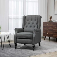 HOMCOM Fabric Recliner Chairs for Living Room, Push Back Reclining Chair with Wingback, Button Tufted, Nail Head Trim, Footrest, Dark Grey(m-1)